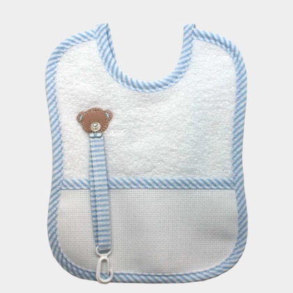 Bavoir porte tétine - Ourson - Bleu