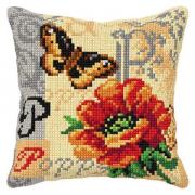 Coussin - Coquelicot et Papillon