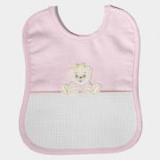 Bavoir avec pochette en tissu aida - Ourson - Rose