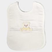 Bavoir avec pochette en tissu aida - Ourson - Beige