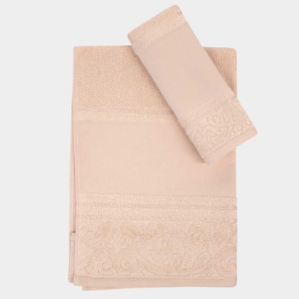 Lot de 2 serviettes - Devoré - Rose Saumon