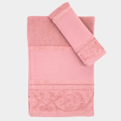 Lot de 2 serviettes  - Devoré - Rose