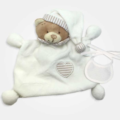 Ours doudou avec bavoir décoratif à broder - Crème