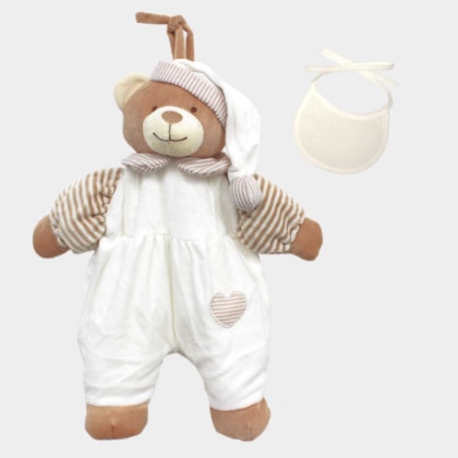 Ourson porte pyjama avec bavoir à broder- Crème