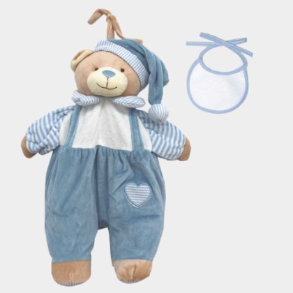Ourson porte pyjama avec bavoir à broder- Bleu