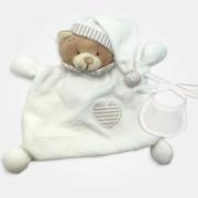 Ours doudou avec bavoir décoratif à broder - Crème