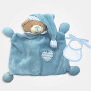 Ours doudou avec bavoir décoratif à broder - Bleu