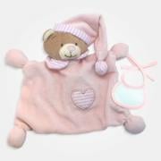 Ours doudou avec bavoir décoratif à broder - Rose