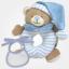 Ourson hochet avec bavoir en broderie décorative - Bleu