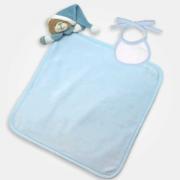 Doudou ourson avec bavoir décoratif à broder - Bleu