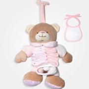 Carillon ourson accordéon avec bavoir décoratif à broder - Rose