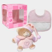 Coffret cadeau : Mini Baby Bear et Bavoir à broder - Rose