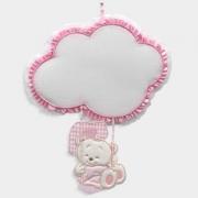 Ruban de naissance ourson sur balançoire et un nuage - Rose