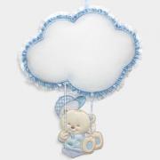 Ruban de naissance ourson sur balançoire et un nuage - Bleu