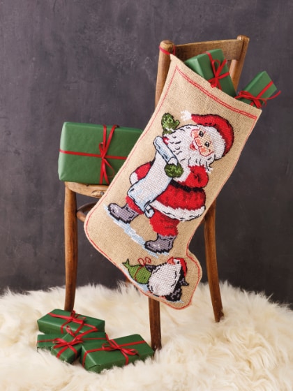 Chaussette de Noël - Santa Claus & penguin
