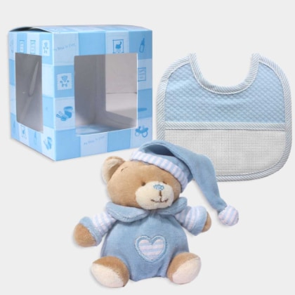 Coffret cadeau : Mini Baby Bear et Bavoir à broder - Bleu