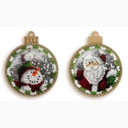 Boule de Noël - Bonhomme de neige et Père Noël