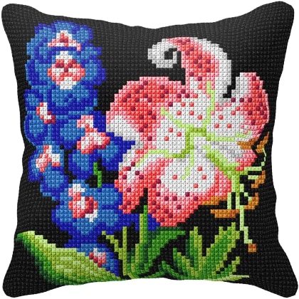 Coussin - Fleurs sur fond noir
