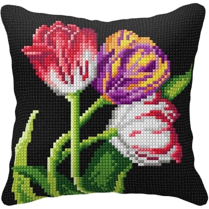 Coussin - Tulipes sur fond noir