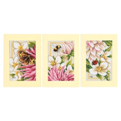 Cartes à broder - Dahlia rose
