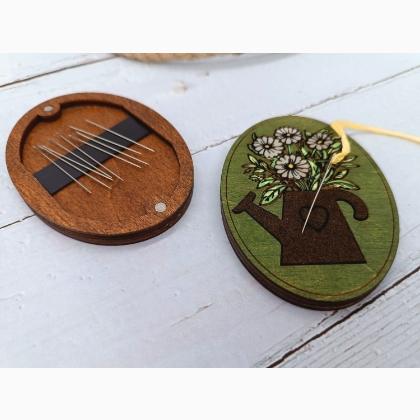 Needle Case - Fleurs grises