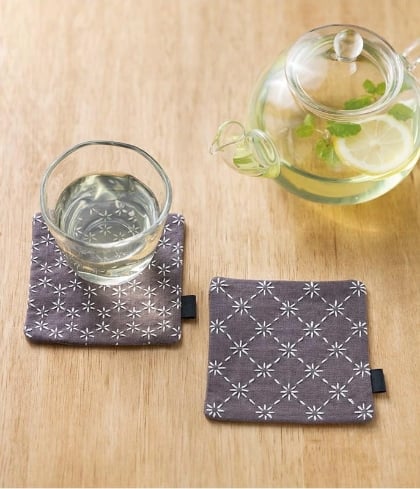 Sashiko Paire de Dessous de Verre - Marron