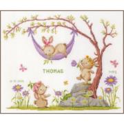 Sampler de naissance - Lapins dans le jardin