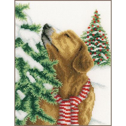 Chien dans un paysage de Noël