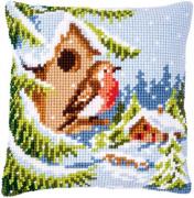Coussin - Rouge-gorge en hiver