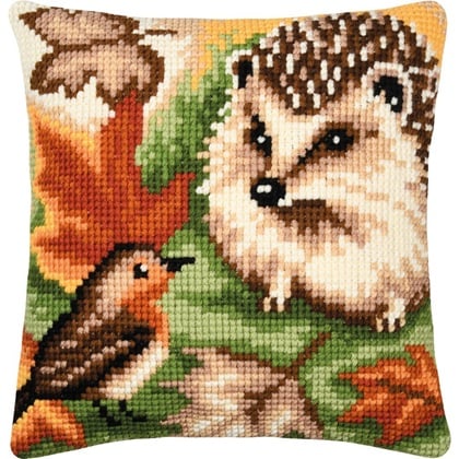 Coussin - Hérisson et Rouge-gorge