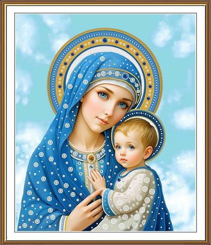 Notre-Dame en bleu avec le Saint Enfant