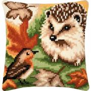 Coussin - Hérisson et Rouge-gorge