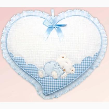 Ruban de naissance - Cœur avec Ours endormi - Bleu ciel