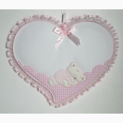 Ruban de naissance - Cœur avec Ours endormi - Rose
