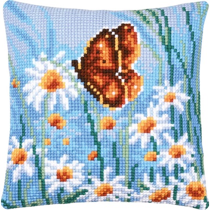 Coussin - Papillon et fleurs blancs