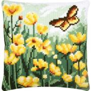 Coussin - Papillon et fleurs jaunes