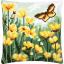 Coussin - Papillon et fleurs jaunes