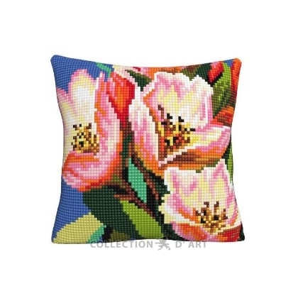 Coussin - Motif floral coloré - Tulipes