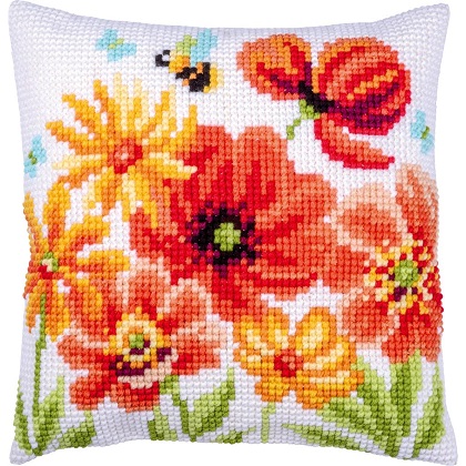 Coussin - Coquelicots et fleurs sauvages