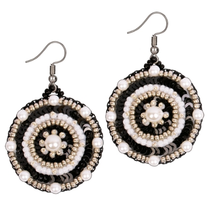 Boucles d\'oreilles rondes - Motif noir et blanc