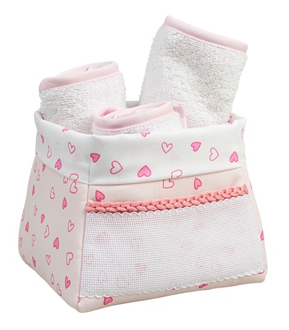 Panier porte-serviettes - Petits cœurs - Rose