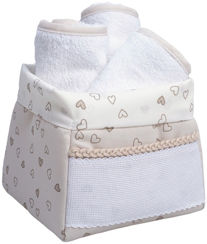Panier porte-serviettes - Petits cœurs - Tourterelle