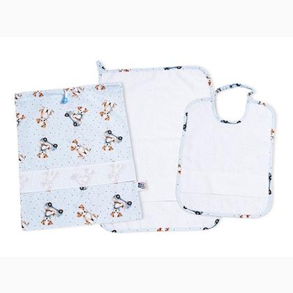 Set Crèche Petits chiens - Bleu ciel - Blanc