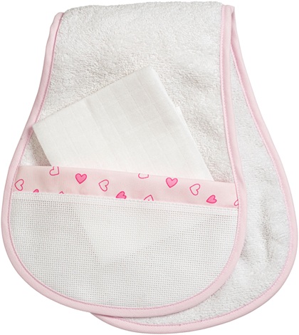 Serviette protège épaule anti-bavouille - Petits cœurs - Rose