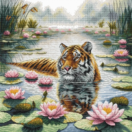 Tigre parmi les nénuphars