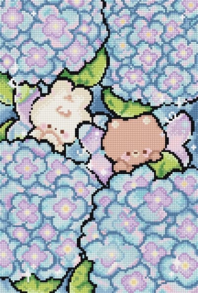 Caché dans les hortensias