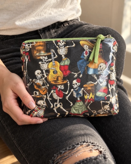 Sacoche Pochette Dia de Muertos Skeleton - Noir