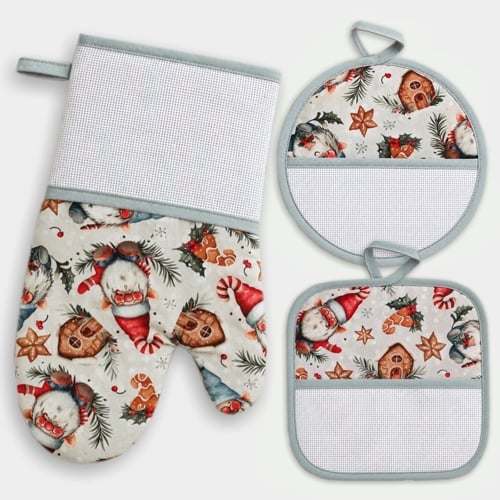 Set maniques et gant cuisine - Pain d\'épices
